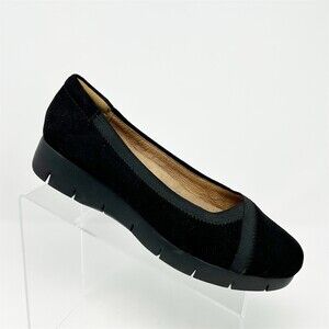 Clarks Wedge Loafers Womens Size 8.5W Black Suede Slip On Comfort Workwear